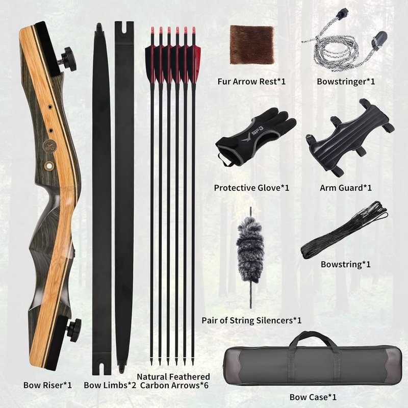 Archery Wooden Bow and Arrow Set - 62'' Right-Handed Takedown Recurve Bow for Adults | 30-50 Lbs Hunting Kit