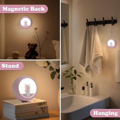 Attivolife Cat Rechargeable Motion Sensor Night Light, Magnetic Nightlights with Adjustable Brightness, Warm White LED Stick Anywhere Cat Lamp for Wall Bedroom Closet Stairs Cabinet (Pink 2 Pack)
