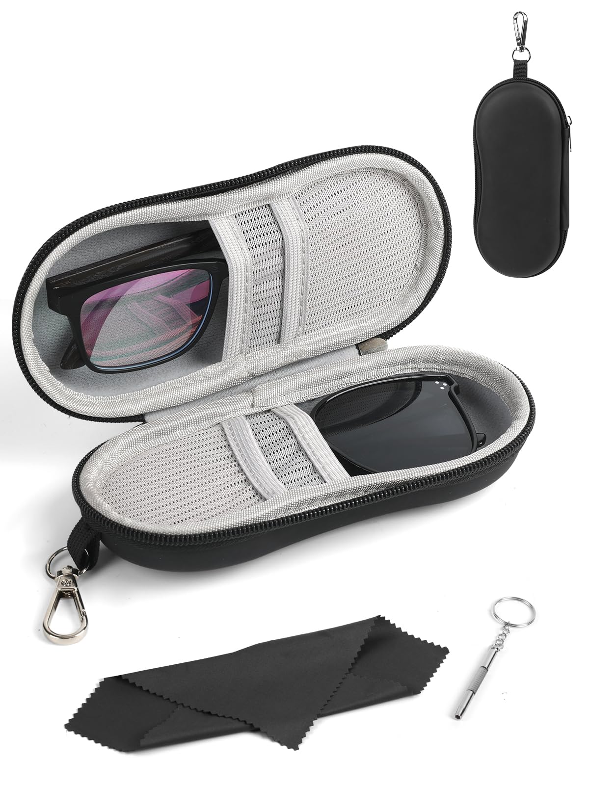 CORVIDA Double Glasses Case Hard EVA Shell Dual Eyeglasses Case Travel Sunglasses Organizer Includes Microfiber Cloth & Mini Screwdriver (Black)