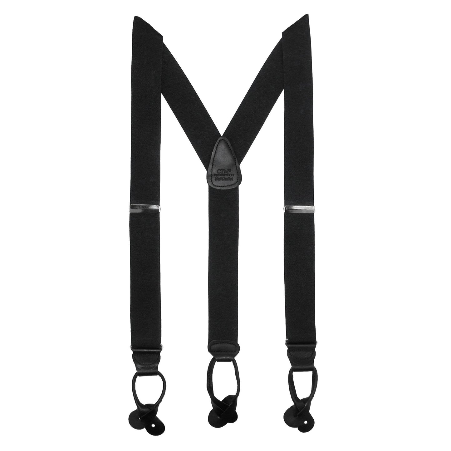 CTM Men's Big & Tall Elastic Button End Dress Suspenders with Silver Hardware, Black