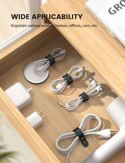 10Pack Silicone Cable Ties Cord Organizer Wrap - Lamicall Durable Reusable Wire Management with Lock Buckle, Elastic Charger Cable Strap Ties, Electrical Cord Keeper for Travel, Home Accessories