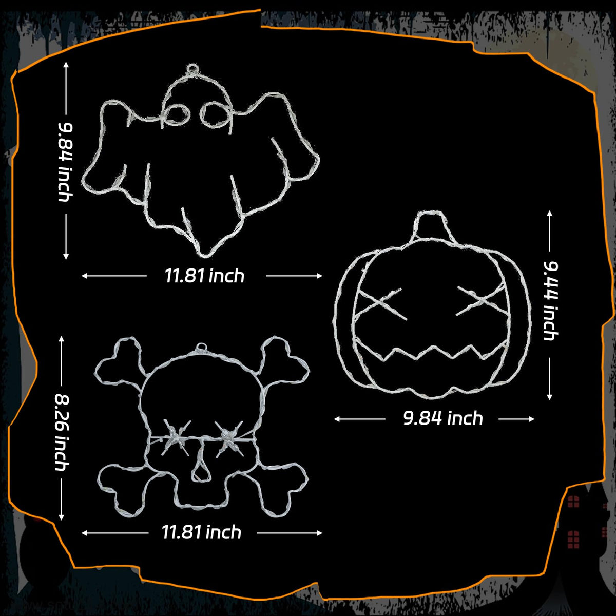 Veeydrut Halloween Decorations Lights, 3 Packs, USB/Battery Powered, Remote Control, Multicolor, Skull & Ghost Design