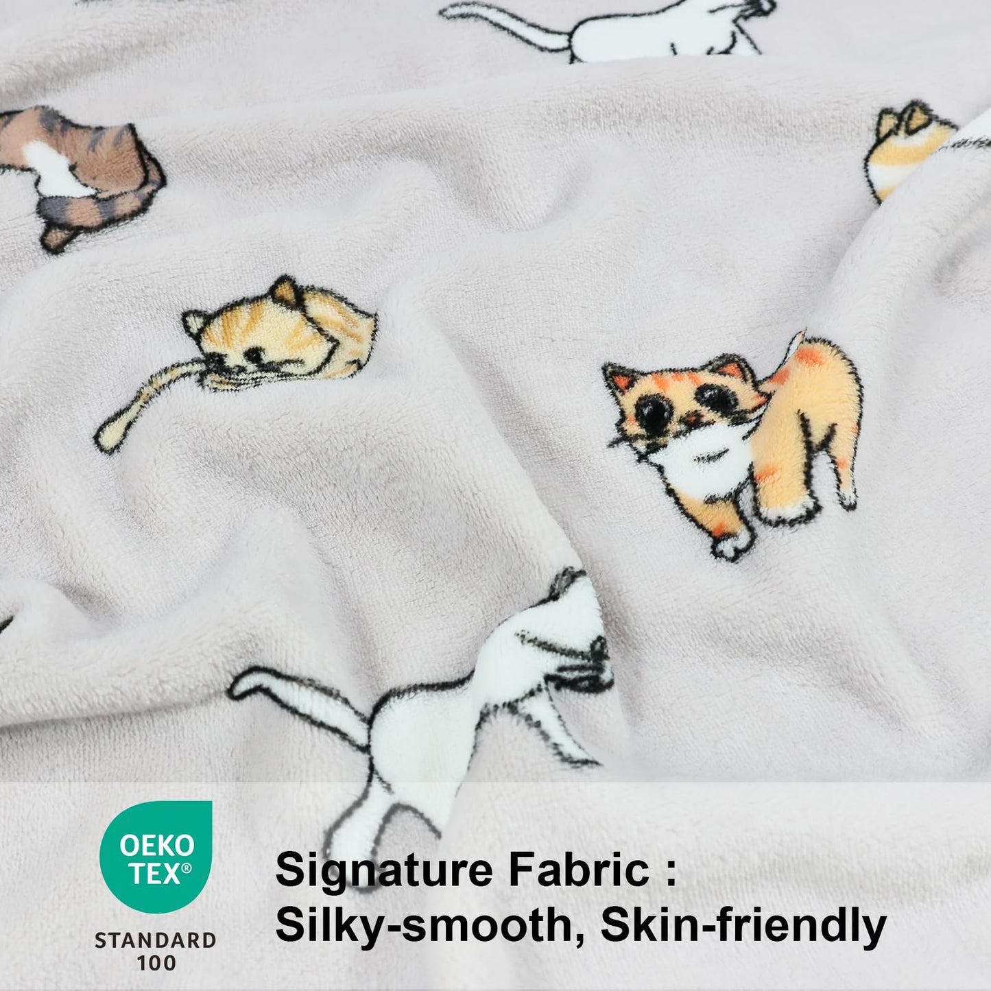 VigorSpring Cat Throw Blanket for Cat Lovers, Cute Kitten Print, Ultra Soft Flannel Fleece Plush Blanket for Couch Sofa Bed,Cats Gifts for Kids Toddler Girls Boys,Grey - 30x40 Inch