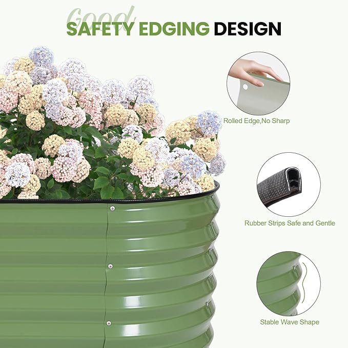 G GOOD GAIN Raised Garden Beds - 4x2x1.4ft Galvanized Planter Boxes Kit with Protective Tape & Gloves & Tools | Oval Metal Outdoor Raised Bed for Gardening Vegetables, Fruits, Flowers, Herbs, Oliver