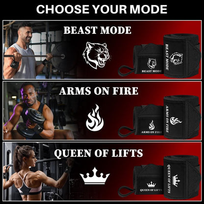 TECEUM Weightlifting Wrist Wraps with Thumb Loop – Black – Arms on Fire – 12 inch – Heavy-Duty Workout Wrist Support & Protection – Ideal for Powerlifting, Strength Training, Bodybuilding