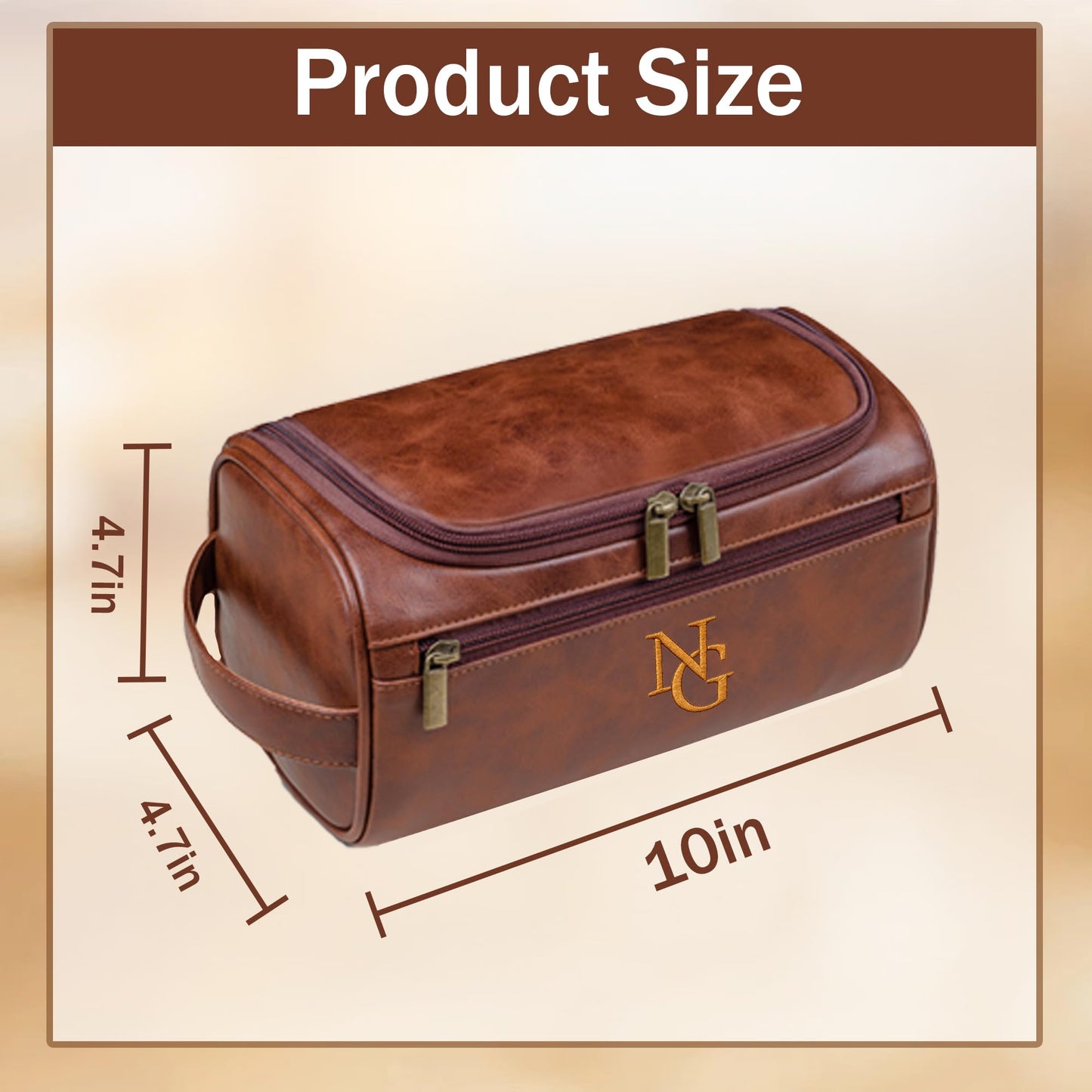 JAXVVIQEN Personalized Toiletry Bag for Papa, Custom Embroidery with Name Letter PU Leather Waterproof Toiletry Organizer Dopp Kit Travel Essential for Dad Grandpa Birthday Father's Day (Light Brown)
