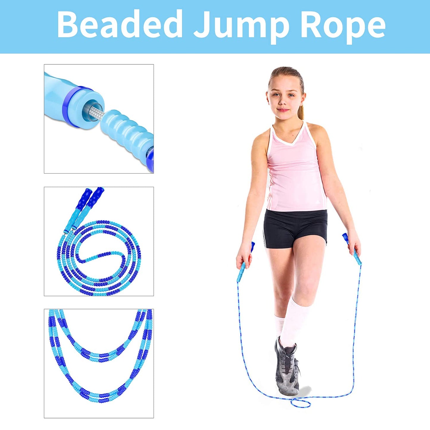 Leeboom Jump Rope, Adjustable Length Electronic cigarettes Tangle-Free Segmented Soft Beaded Skipping Rope, Fitness Jump Rope for Kids, Man, and Women Weight Loss 9.2 Feet