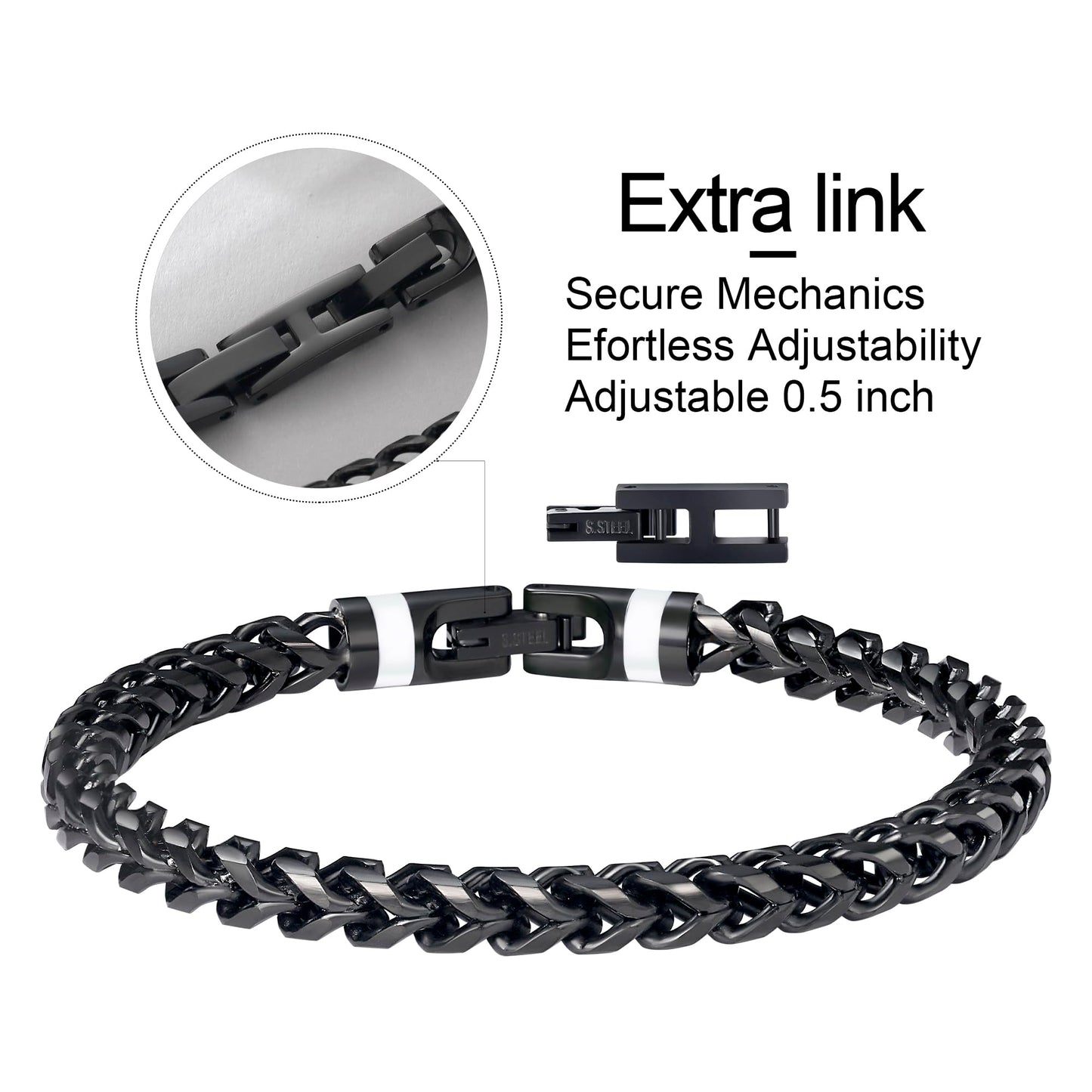 GTMJ 316L Stainless Steel Black Franco Chain Bracelet for men 7.5 Inches