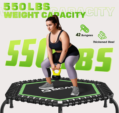 BCAN 48" Mini Trampoline, 550 LBS Fitness Trampoline with T-Adjustable Handle Bar, Bungees, Stable & Quiet Exercise Rebounder for Adults Indoor/Garden Workout-Green