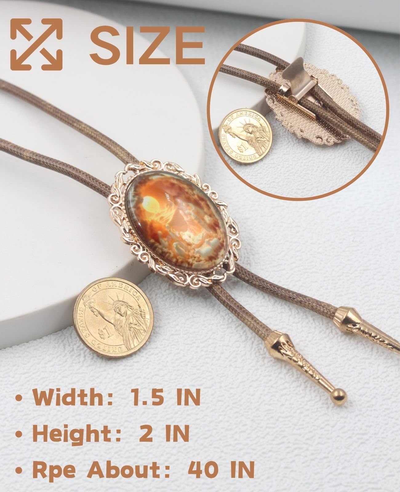 PEARLY JUN Bolo Tie for Women Men Flower Rose Western Cowboy Brown Leather Country Style String Vest Gifts (Gold - Saintly Baptism)
