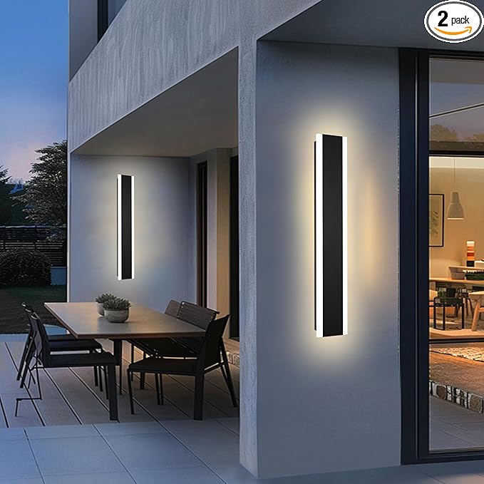 2 Pack Outdoor LED Wall Lights, 32 inch Modern Exterior Lighting Fixtures LED Linear Outdoor Wall Sconces Lighting for Porch Patio Garage Door Garden Yard Indoor Yard, House