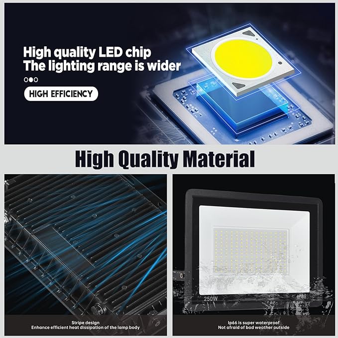 2 Pack-100W LED Flood Light Outdoor,11000LM LED Work Light with US Plug,6000K Daylight White,IP67 Waterproof Outdoor Floodlights for Yard,Garden,Playground