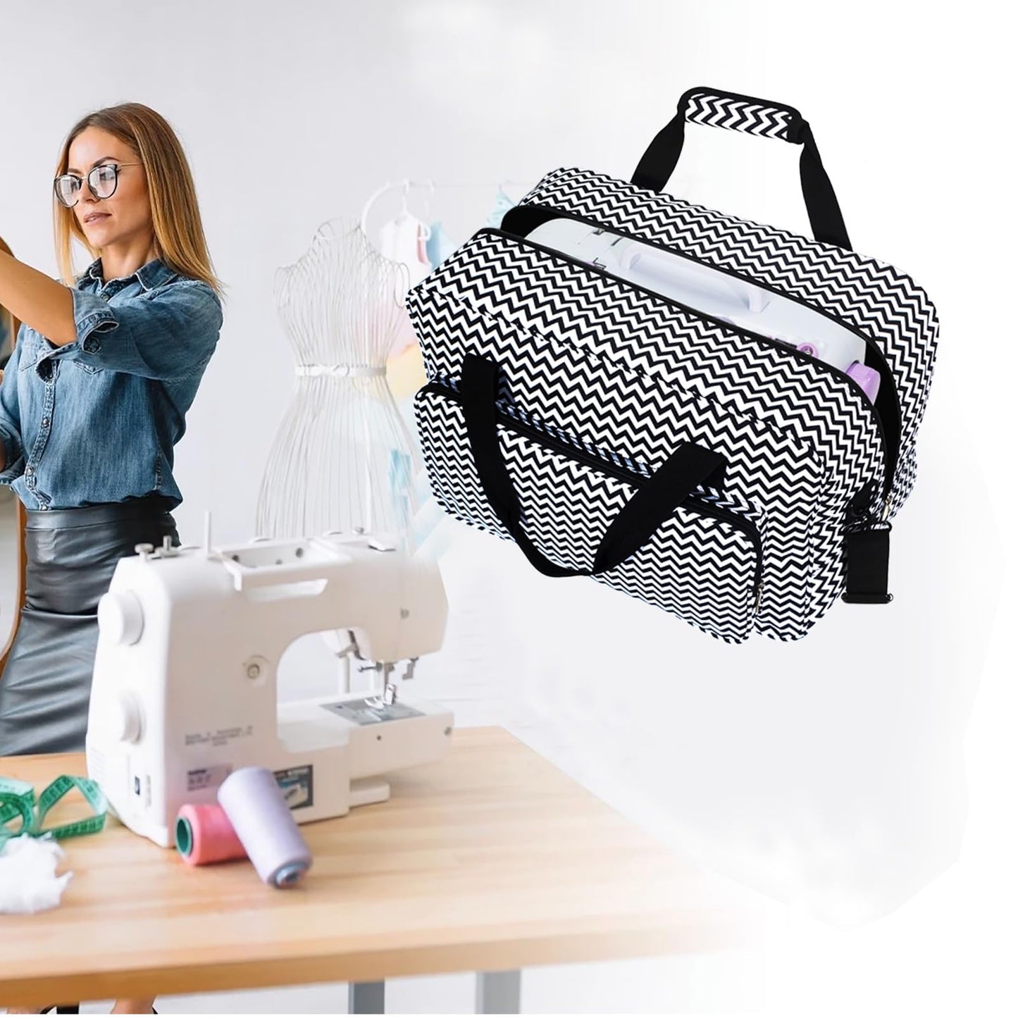 Sewing Machine Case - Travel sewing machine bag with handle - New Sewing Machine Carrying Case - Suitable for Singer, Brother, Janome, and Most Standard Sewing Machine (Black)