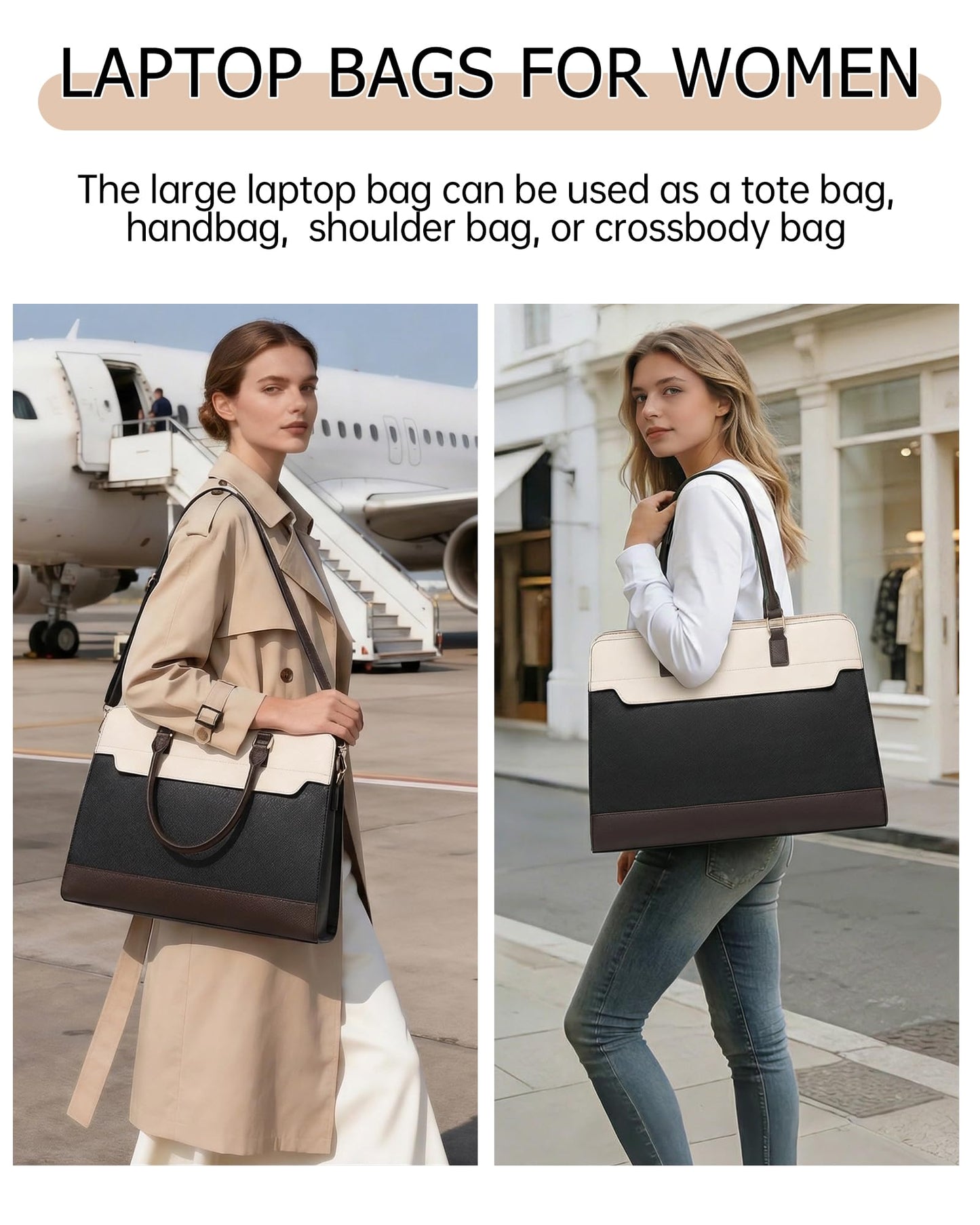 Laptop Bag for Women, 3PCS Vegan Leather Tote Bag for Work with 2 Shoulder Straps, Teacher Purse Office Handbag Computer Briefcase Gifts