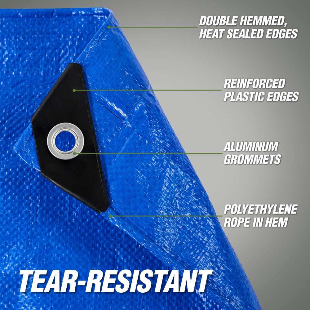RUGGED RHINO Heavy Duty Waterproof Tarp, UV and Tear Resistant Cover with Reinforced Grommets and Corners, Outdoor Multipurpose Tarps for Camping, Patio, Garden, Car & Roof, 5 Mil, 6x8, 1 Pack, Blue