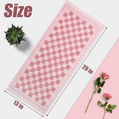 Jacquotha Soft Cotton Hand Towels in Pink Checkered