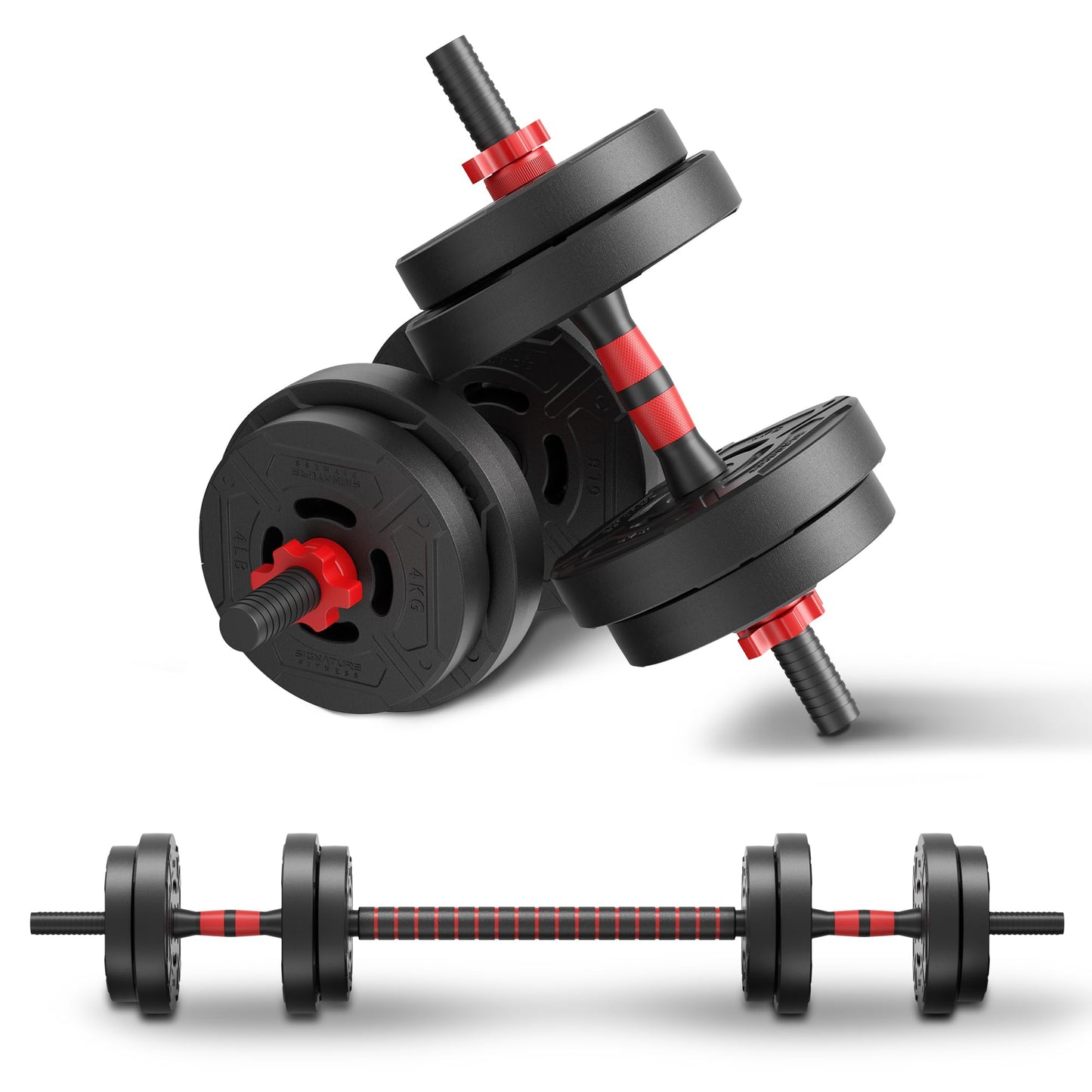 Fitvids Multi-Functional Portable Changeable Dumbbell and Barbell Kettlebell Set with Adjustable Weights, 40LBS or 60LBS Sets, 2-in-1 or 4-in1, Multiple Sizes