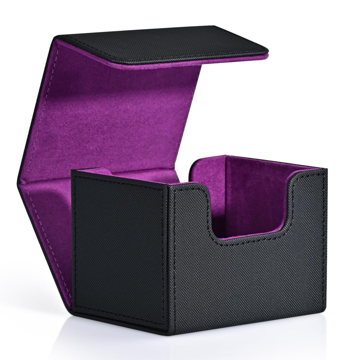ZLCA Card Deck Box for Trading Cards, MTG Commander Deck Box Holds 120+ Single Sleeved Cards, Leather Magnetic Card Storage Box Fits for Magic the Gathering TCG CCG(Black& Purple)