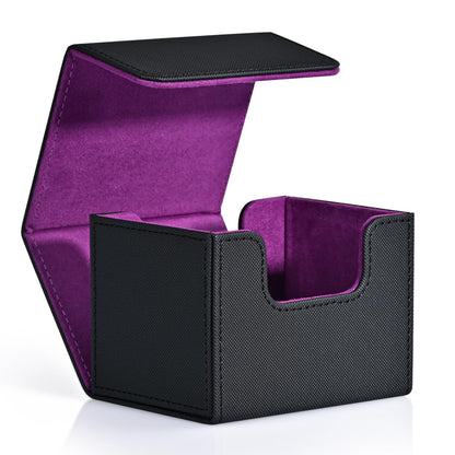 ZLCA Card Deck Box for Trading Cards, MTG Commander Deck Box Holds 120+ Single Sleeved Cards, Leather Magnetic Card Storage Box Fits for Magic the Gathering TCG CCG(Black& Purple)