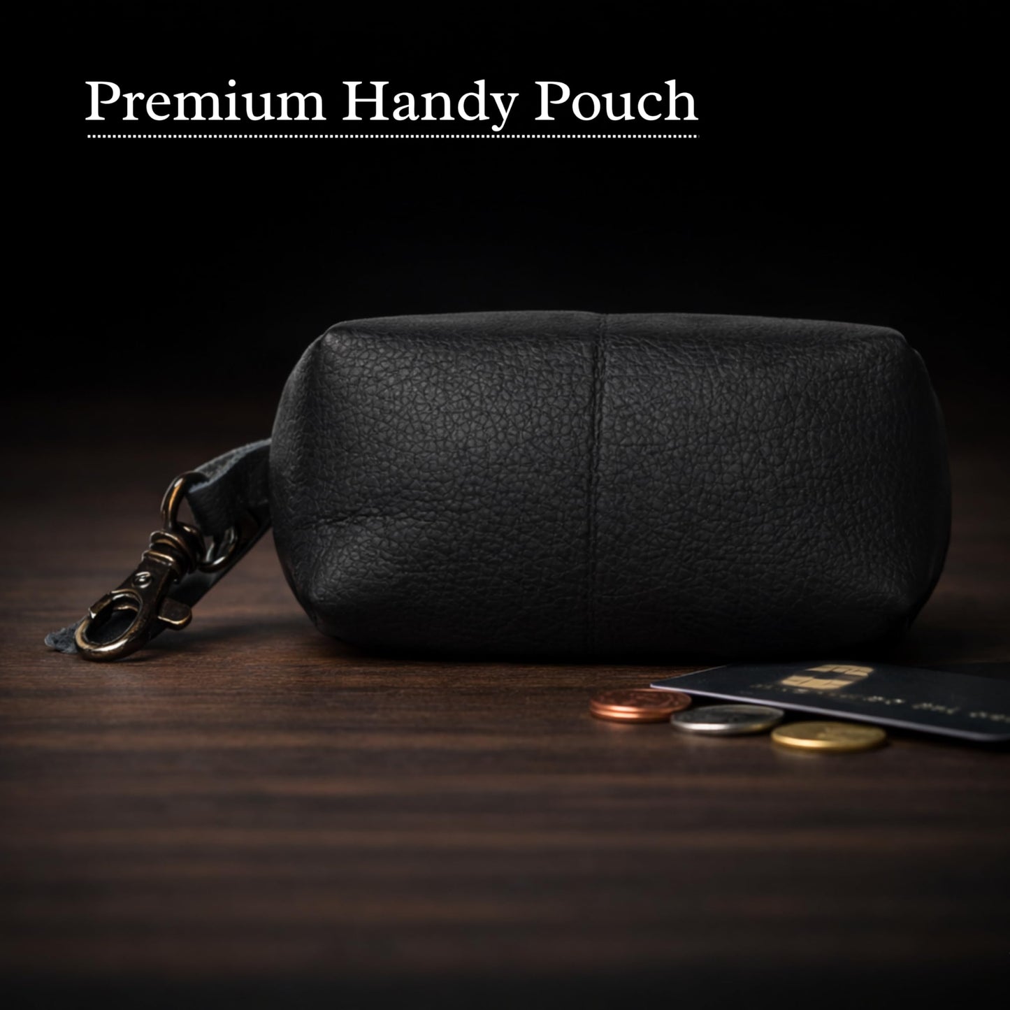 Leather Zipper Coin Pouch with Key Clip, Compact Change Holder Wallet for Men & Women, Small Leather Coin Purse for Cash, Keys, Earbuds, Everyday Carry Accessory (1, Black)