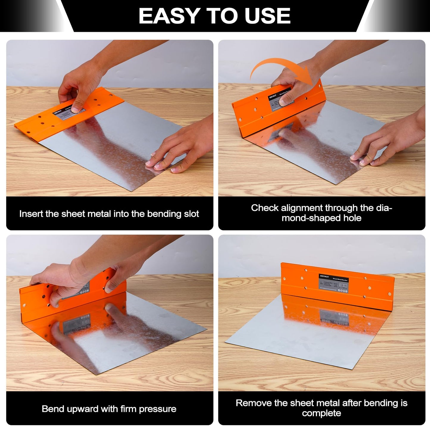 Kbiykuy Sheet Metal Bender Folding Tool, 12 Inch Hand Seamer for HVAC Ductwork, Roofing & Metal Panels, 3/8" & 1" Fold Depth, Heavy Duty Steel Brake with High-Visibility Orange Finish