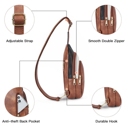 Telena Small Sling Bag for Women Leather Crossbody Fanny Packs Chest Bag for Women