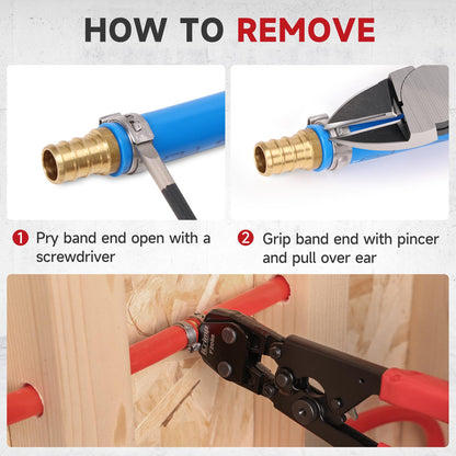 iCrimp PEX Pipe Clamp Crimping Tool Kit Cinch Crimper Tool for Stainless Steel Clamps from 3/8-inch to 1-inch with 1/2-inch 20pcs and 3/4-inch 10pcs SS PEX Clamps