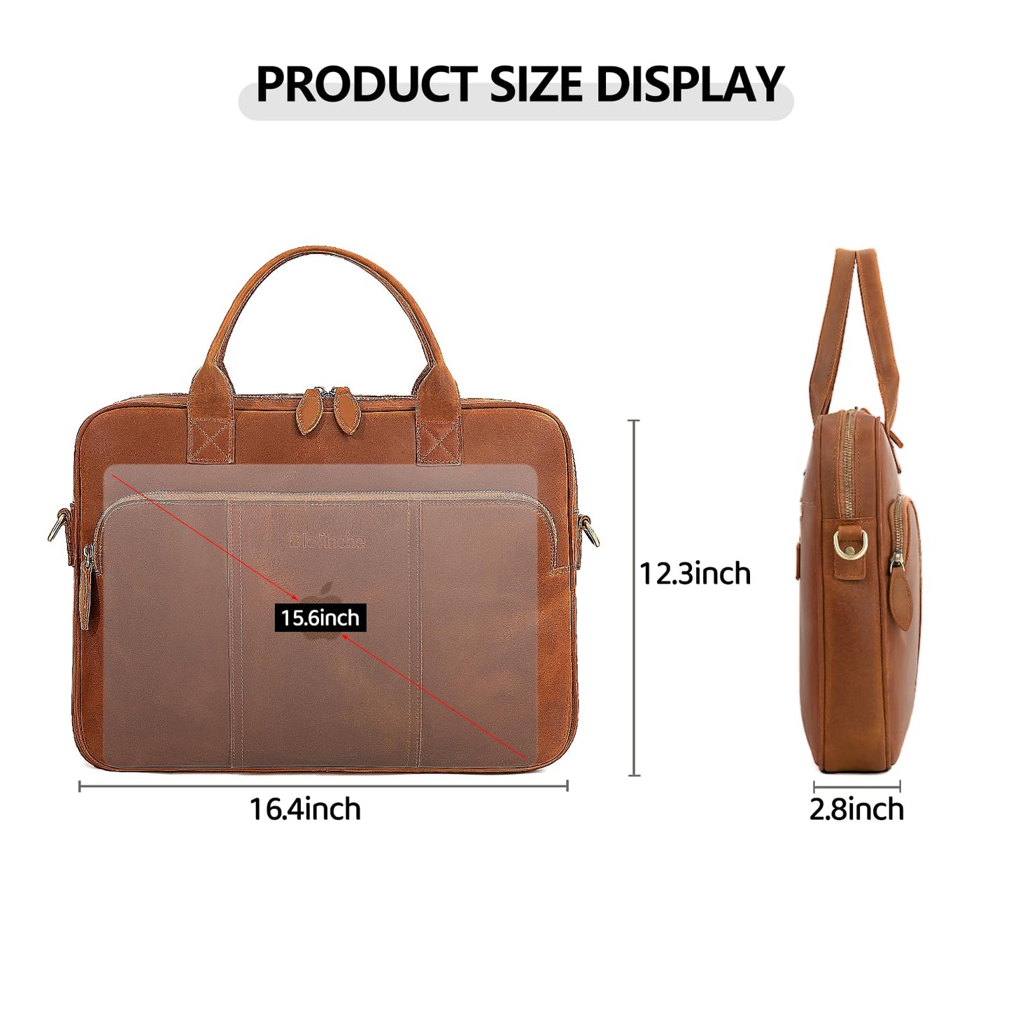 Blofinche Genuine Leather laptop briefcase 15.6 inch Computer Messenger shouledr work handbag Satchel bags Brown