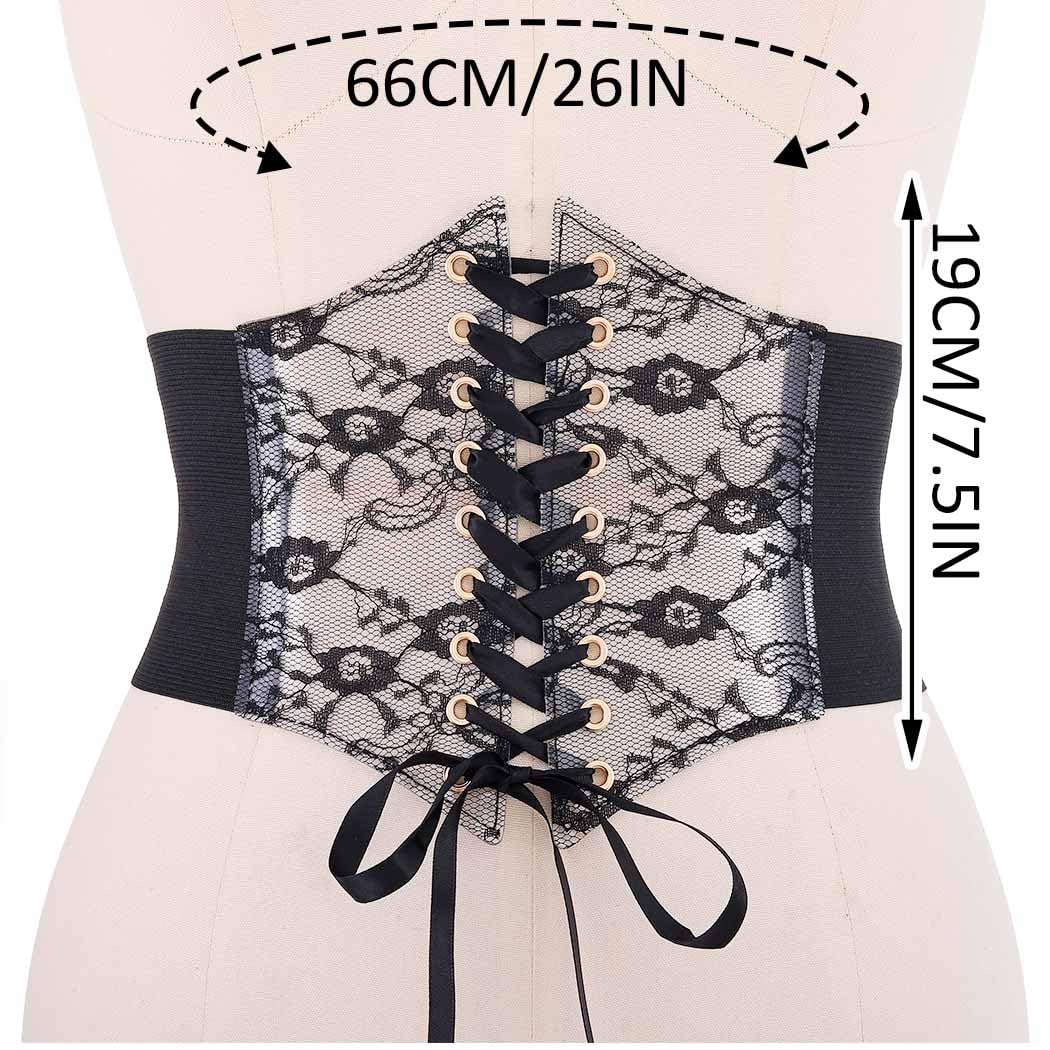 BODIY Women Lace Corset Belts Elastic Cinch Belt Tied Waspie Wide Waist Bustiers for Dress (Black)