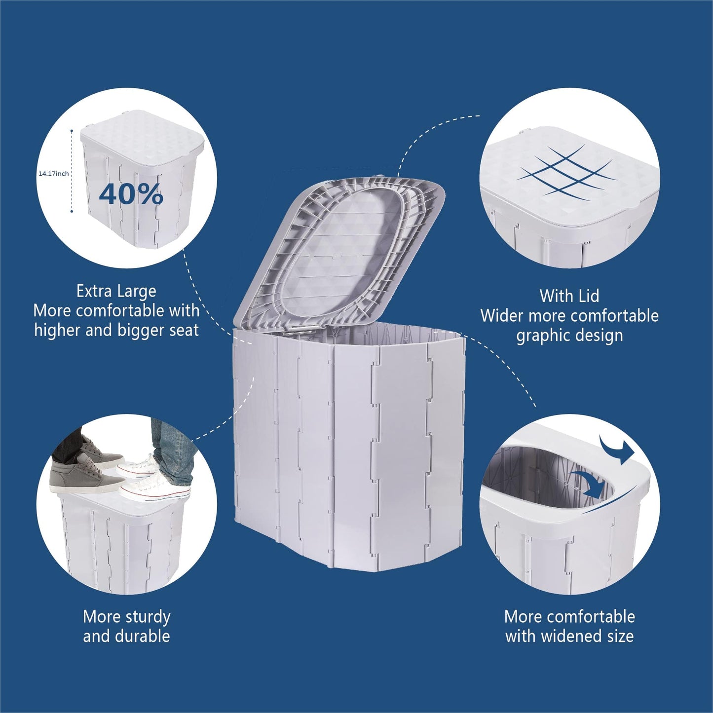 Hapoon XL Portable Folding Camping Toilet with Lid - Travel Portable Potty for Adults, Grey