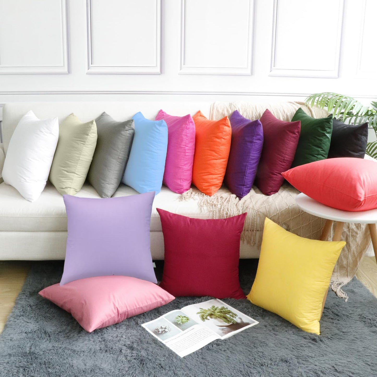 Thmyo 4-Pack 100% Cotton Comfortable Solid Decorative Throw Pillow Case Square Cushion Cover Pillowcase Sublimation Blank Pillow Covers DIY Throw Pillowcase for Sofa(18x18inch/45x45cm,Beige)