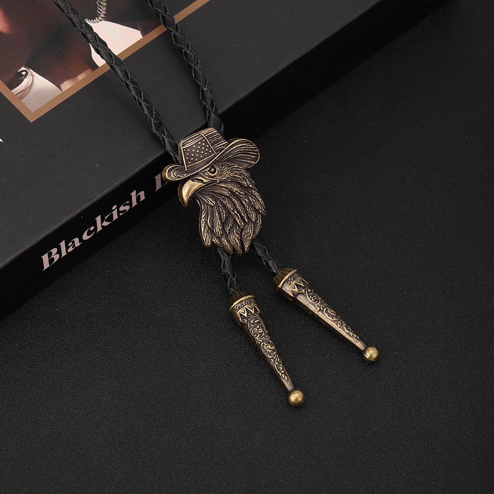 HLYMPONY 250th Anniversary of USA Bolo Tie, Western Cowboy Eagle Patriotic Gift for Men (Bronze)