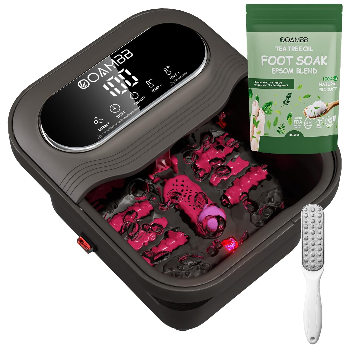 Collapsible Foot Spa with Heat, Bubble and Temp Control, Foot Bath Massager with XL Touch Screen and Massage Rollers, Foot Soaking Tub, Pedicure Foot spa for Stress Relief (Grey)