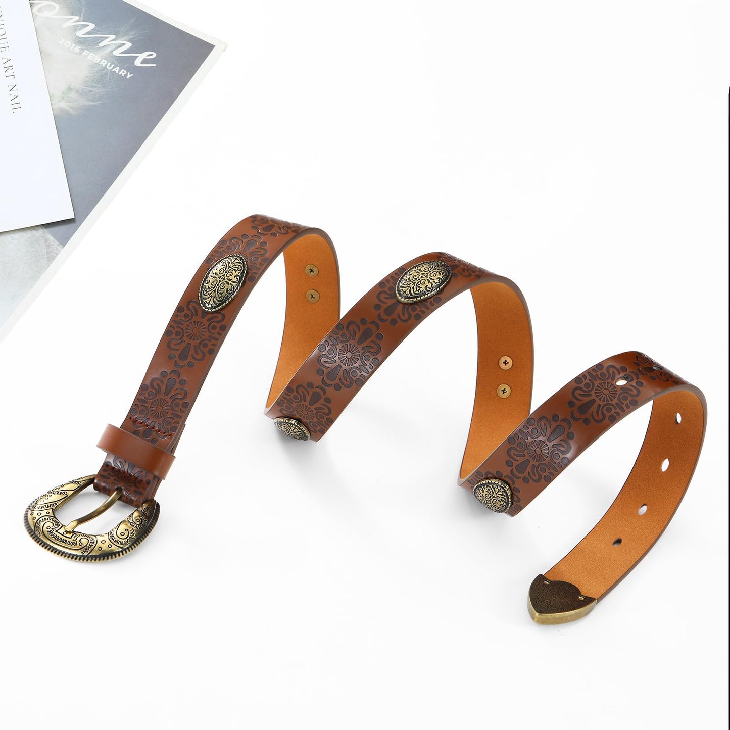 IDUNNVERVE Western Cowgirl Belts for Women – Brown Leather Belt for Jeans with Vintage Country Cowboy Buckle
