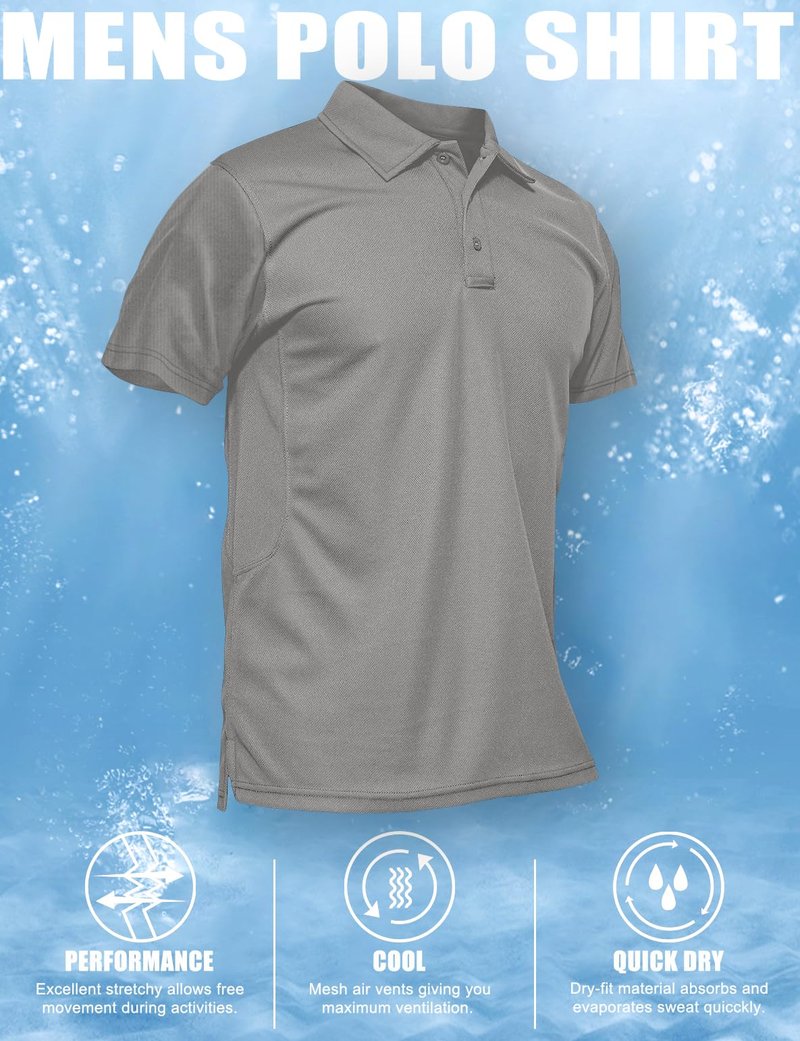 MAGCOMSEN Work Shirts for Men Golf Shirts Fishing Shirts Casual Shirts Quick Dry Shirts Golf Polo Shirts Light Grey M