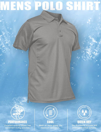 MAGCOMSEN Work Shirts for Men Golf Shirts Fishing Shirts Casual Shirts Quick Dry Shirts Golf Polo Shirts Light Grey M