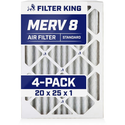 Filter King 20x25x1 Air Filter (MERV 8) (4-Pack) Dust & Allergy Control AC Furnace Filters, MADE IN USA, HVAC, Pleated, Electrostatic (Actual Size: 19.5 x 24.5 x .75)
