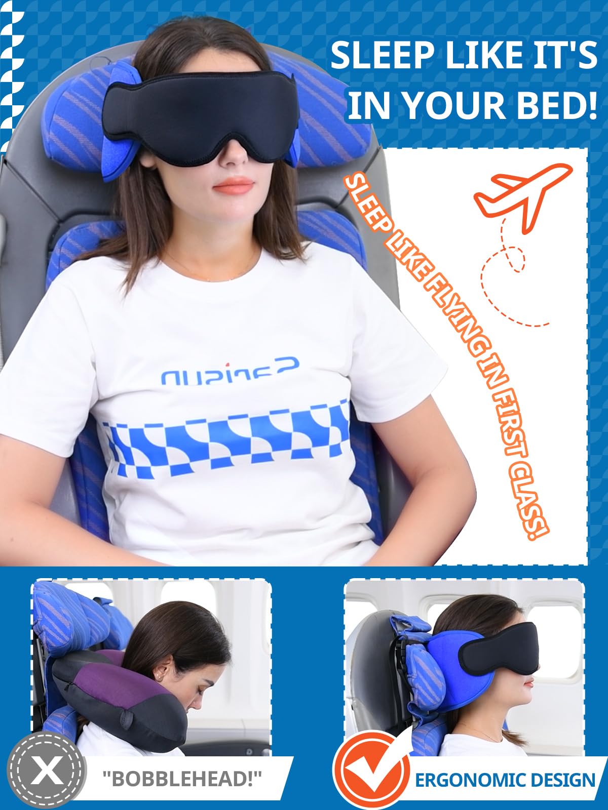 SARISUN Travel Pillows for Airplanes, Airplane Pillows for Long Flight with Sleep Eye Mask, 2 Pack Travel Pillows for Car Road Trip, FSA HSA Eligible Approved, Stop Bobblehead Travel Essentials, Black