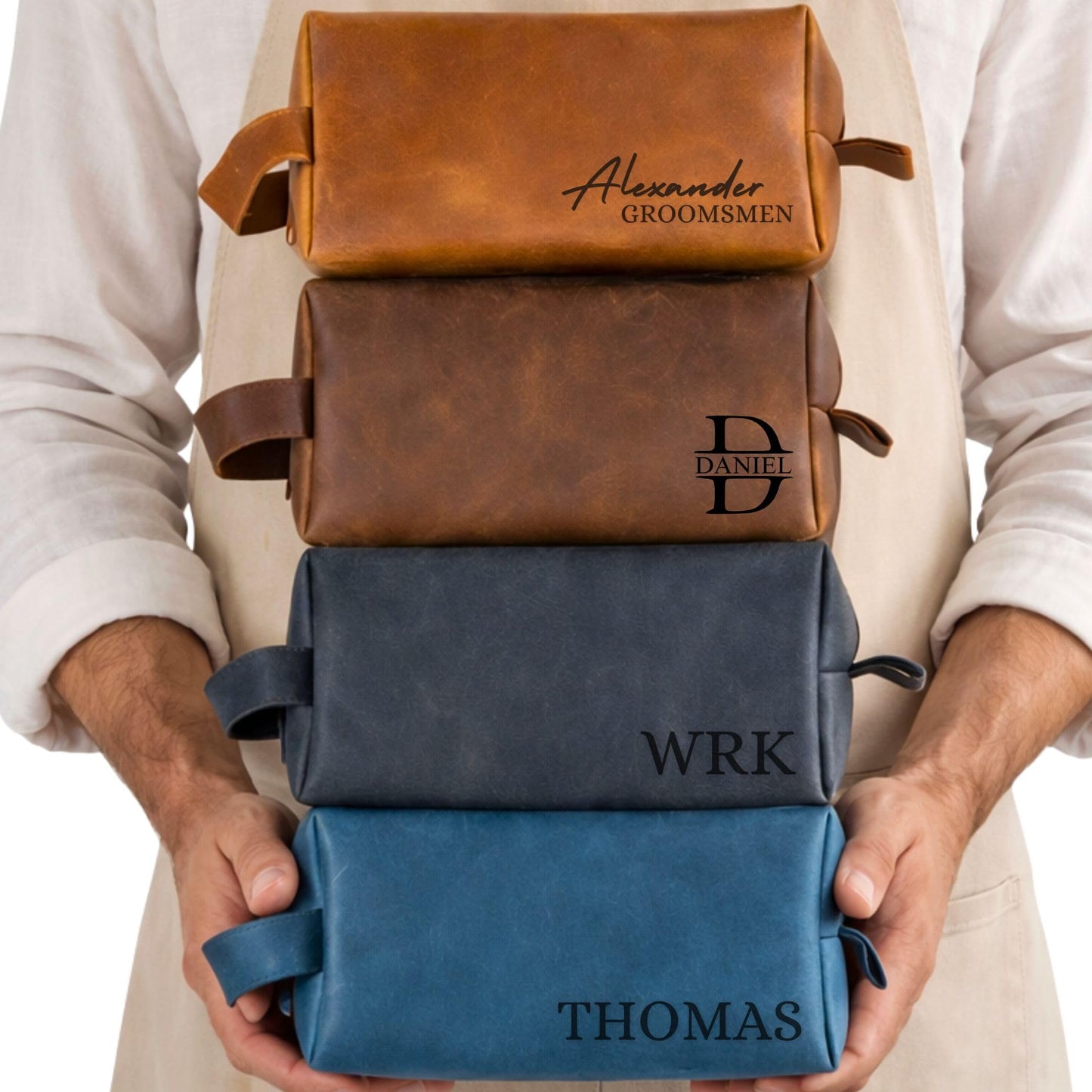 Personalized Leather Toiletry Bag for Men - Handmade Custom Travel Size Dopp Kit, Gift for Graduation, Husband, Boyfriend, Birthday, Wedding, Anniversary, Groomsmen, Grandpa, Him, Father’s Day Gifts