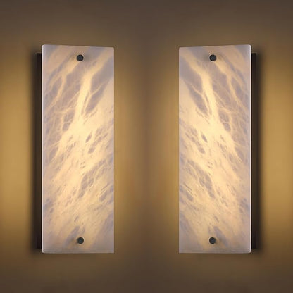 2 Pack 2 Light 15" Alabaster Marble Bathroom Wall Sconce Modern Concise Style Wall Light Fixture,Black Finish for Bedroom Hallway Bedside