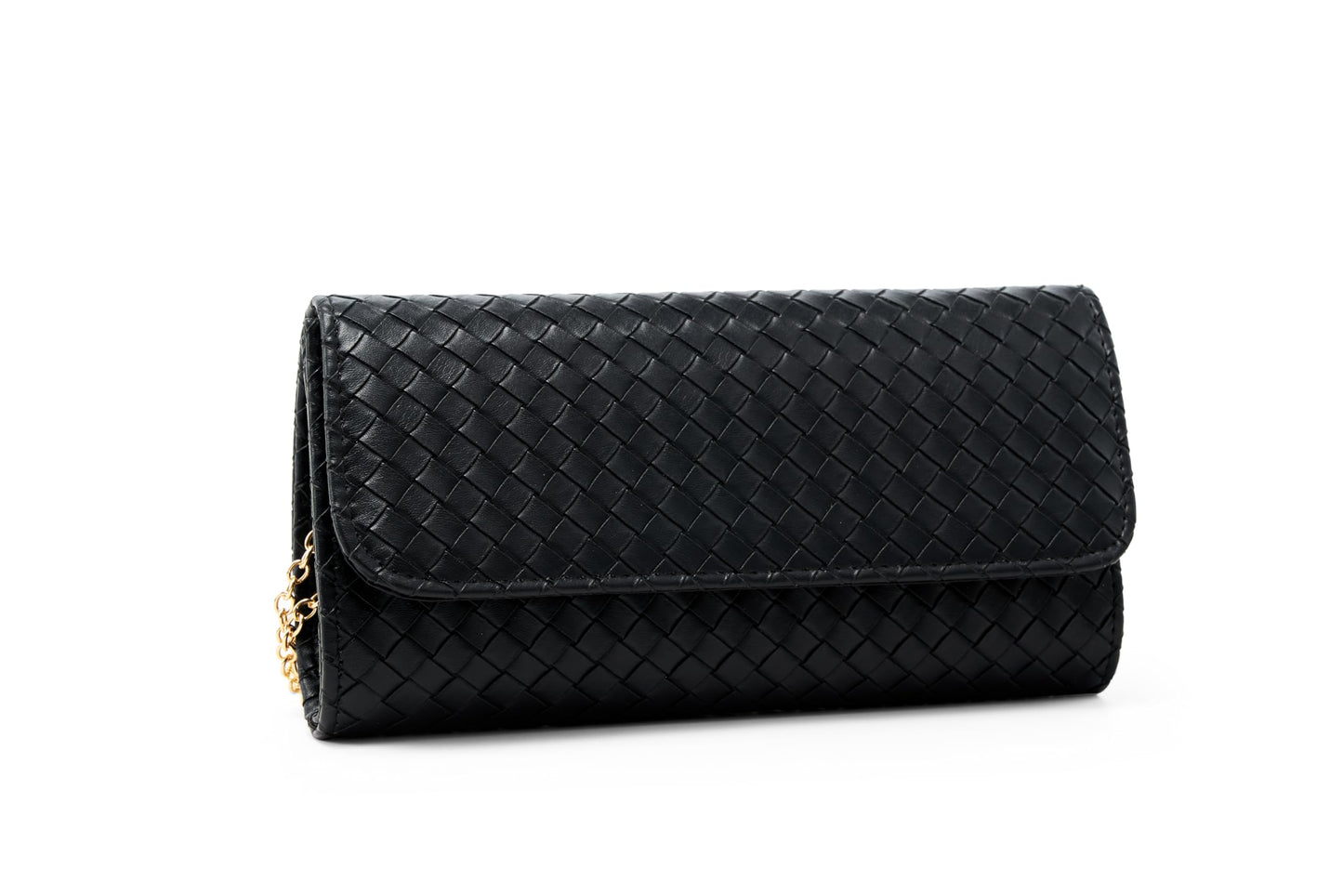 MUDUO Women's Woven Evening Bag Faux Leather Shoulder Handbag Fashion Crossbody Clutch Purse (BZ18-Black)