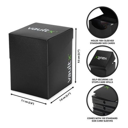 Vault X Large Standard Deck Box with 150 Black Sleeves, fits 100+ Sleeved Trading Cards (Black)
