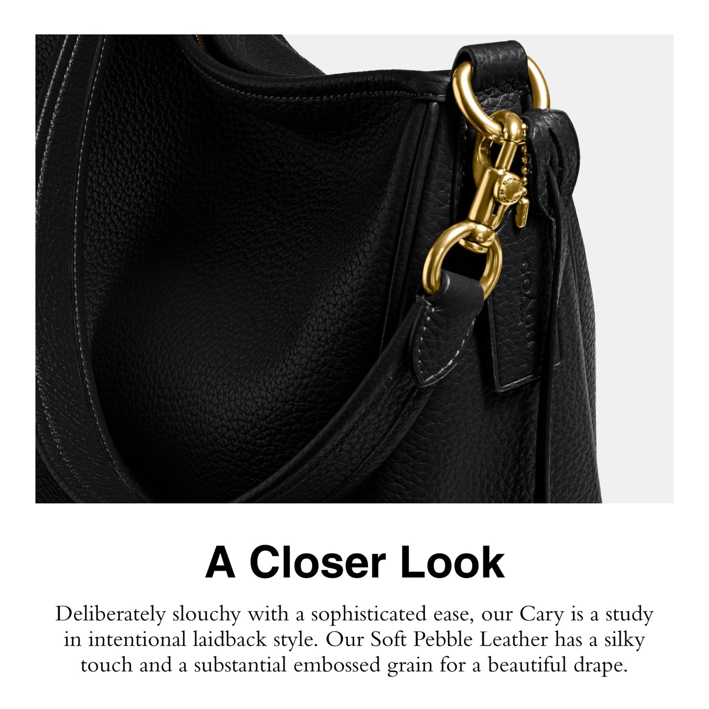 COACH Soft Pebble Leather Cary Shoulder Women’s Leather Bag - Zippered Closure - Exterior Back Pocket Black One Size One Size