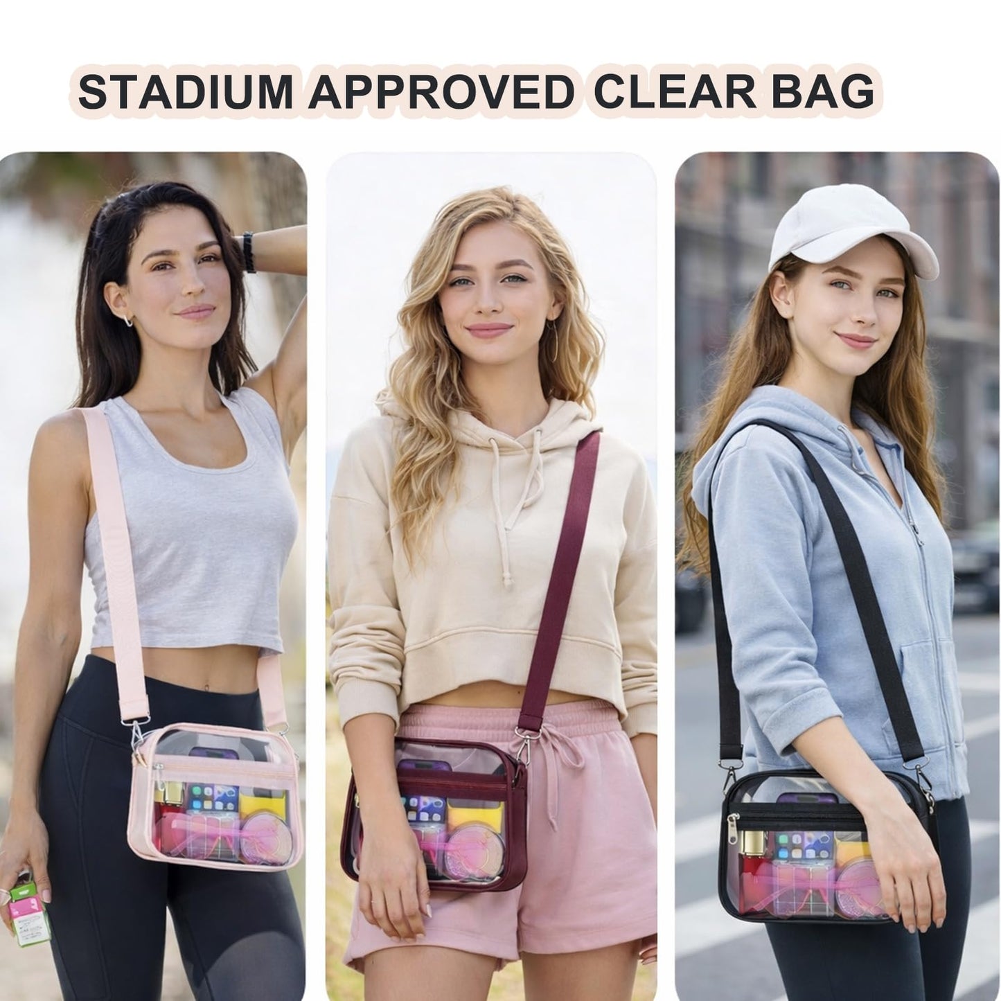 Oraben Clear Bag for Stadium Events, Clear Women's Satchel Handbags Stadium Approved，Small Clear Crossbody Purse Transparent Concert Bag with Adjustable