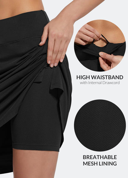 baleaf Women's 20" Golf Skirts Knee Length Skorts Athletic Modest Long Acitive Casual Pockets UV Protection Black L