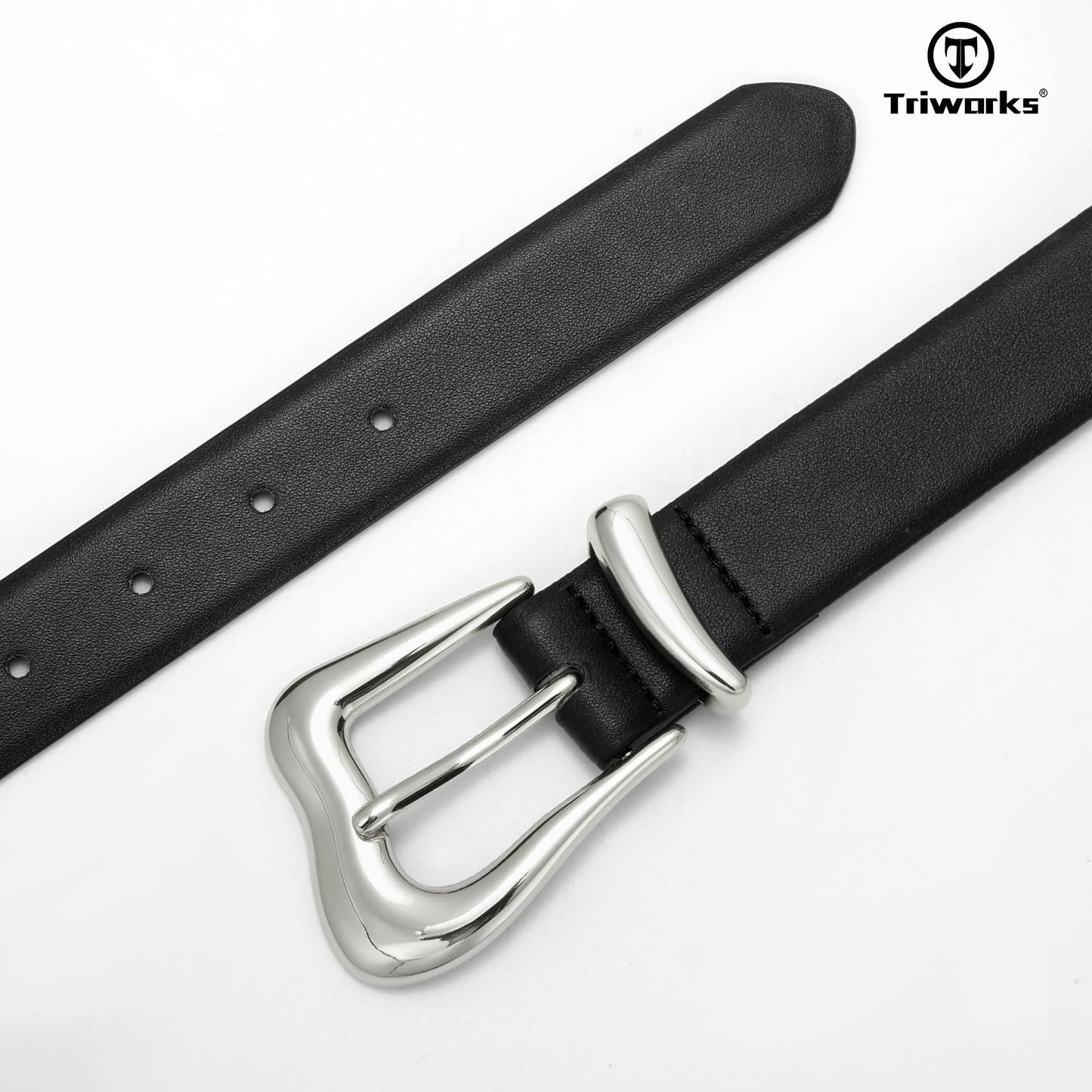 TRIWORKS Women's Belts for Jeans Pants Sliver Buckle Fashion Waist Belts for Ladies Leather Belts
