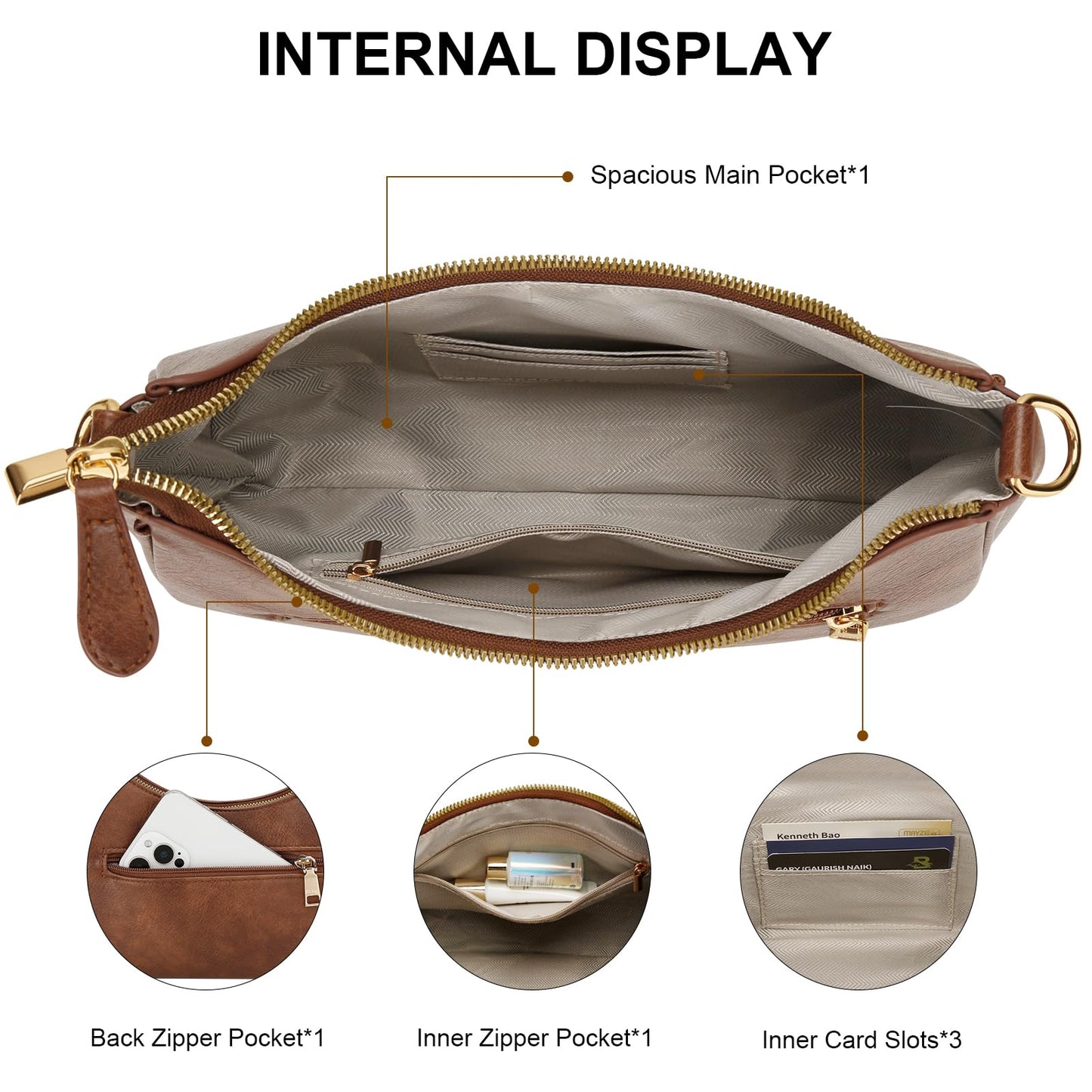 KKXIU Small Cute Purses for Women - Vintage Shoulder Bag, Boho Crossbody Bag with Detachable Ajustable Wide Strap, Trendy Hobo Handbags, PU Leather Clutch Purse (Brown)