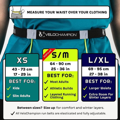 VeloChampion Lightweight Running Belt Waist Pack for Men Women - Elasticated Stretch Fit Race Number Holder - No Pins - 3 Sizes - Run. Triathlon. Cycle. Marathon. Jogging (1, Medium)