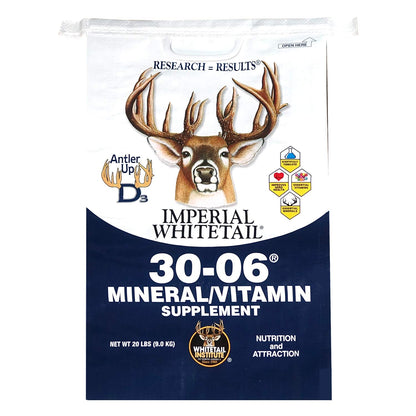 Whitetail Institute 30-06 Mineral and Vitamin Supplement for Deer Food Plots, Provides Antler-Building Nutrition and Attracts Deer, Original, 20 lbs