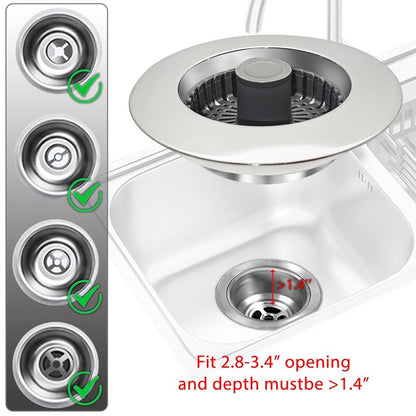 BAOLSLS 3 in 1 Kitchen Sink Stopper, Pop Up Kitchen Sink Drain Strainer, with an Extra Basket Strainer, Kitchen Sink Drain Stopper for US Standard 3-1/2 Inch, Brass Material Electroplate Silver